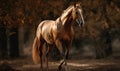 photo of running Arabian horse in its natural habitat. Generative AI Royalty Free Stock Photo