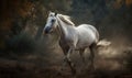 photo of running Arabian horse in its natural habitat. Generative AI Royalty Free Stock Photo