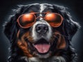 Playful Moments Bernese Mountain Dog Wearing Funny Sunglasses Generative AI