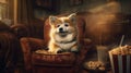 Playful Shiba Inu Enjoying a Funny Film Night - Generative AI