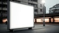 puplic space advertisement board as empty blank white signboard with copy space area. Generative AI
