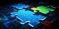Puzzle teamwork in virtual cyberspace network with binary code. Generative AI Royalty Free Stock Photo
