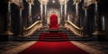 Regal Entrance Red Carpet Pathway to Royal Thrones within Majestic Castle Royalty Free Stock Photo