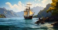 Sailing into History Wooden Tall Ship in Caribbean Bay Royalty Free Stock Photo