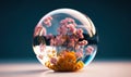 Serenity of Blooming Nature Delicate Petals in a Crystal Sphere. Generative AI