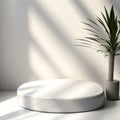 Smooth edge natural shape white podium in sunlight shadow for on white table countertop corner wall for nature luxury hygiene