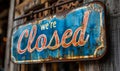 Sorry were closed sign hanging on a dark wooden background indicating business hours, closure, and retail shop customer Royalty Free Stock Photo