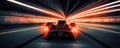 Speeding Through the Light: Futuristic Sport racing car at high speed riding in illuminated road tunnel. Generative AI Royalty Free Stock Photo