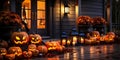 Spooky Halloween Decorations outside a House a Way to Celebrate the Season Royalty Free Stock Photo