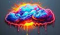 Stylized brain shaped cloud with sunburst and dripping paint, representing creative thinking, bright ideas, and brainstorming Royalty Free Stock Photo