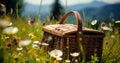 Summer Picnic Bliss Basket in the Meadow Royalty Free Stock Photo