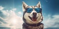 Summer Vibes Cute Siberian Huskie Dog Sunglasses Funny Expressions Beach Adventure. Generative AI Royalty Free Stock Photo