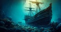 Sunken Ship Discovery Resting on the Ocean Floor Royalty Free Stock Photo