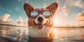 Sunny Days with a Cute Pembroke Welsh Corgi Dog Funny Expression and Beachy Vibes. Generative AI Royalty Free Stock Photo