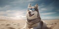 Sunny Smiles Adorable Siberian Huskie Dog Funny Face Beach Poses. Generative AI Royalty Free Stock Photo