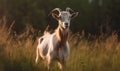 sunrise photo of Oberhasli goat in its natural habitat. Generative AI