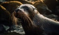 sunset photo of fur seal in its natural habitat. Generative AI Royalty Free Stock Photo