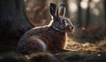 sunset photo of Hare genus Lepus in its natural habitat. Generative AI