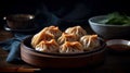 A Taste of Asia Steaming Hot Jiaozi Dumplings on a Light Background - food photography. Generative AI