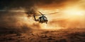 Thunder in the Desert Military Helicopter in Action. Generative AI