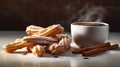 Traditional Churros the Irresistible Spanish Sweet Pastry for Any Time of the Day. Food Photography. Generative AI Royalty Free Stock Photo