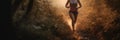 Trail Running at Dawn Woman Jogging in Forest. Generative AI Royalty Free Stock Photo