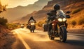 Twilight trailblazers Group of riders chasing sunset on their motorcycles Royalty Free Stock Photo