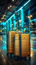 Two Modern Suitcases in a Futuristic Airport Terminal at Night Ready for an Adventure or Business Travel