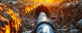 Underground water pipeline installation in trench, infrastructure development for urban water supply system, civil Royalty Free Stock Photo