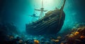 Underwater Wreckage Sunken Ship on the Seabed Royalty Free Stock Photo