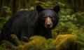 Ursus americanus known as American black bear foraging in lush wilderness of the Pacific Northwest. Bear is in its natural habitat Royalty Free Stock Photo