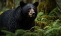 Ursus americanus known as American black bear foraging in lush wilderness of the Pacific Northwest. Bear is in its natural habitat Royalty Free Stock Photo