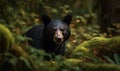 Ursus americanus known as American black bear foraging in lush wilderness of the Pacific Northwest. Bear is in its natural habitat Royalty Free Stock Photo