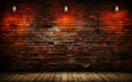 Vintage textured red brick wall with spotlight shining in the center ideal for backgrounds or as a grunge design element Royalty Free Stock Photo