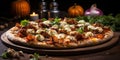 Wood-Fired Shawarma Pizza Mozzarella Tomato Sauce and Black Olives Feast