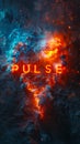 The word PULSE glowing in fiery red on a dark, textured surface with blue electrocardiogram waves, illustrating the concept