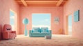 Generating AI illustration of adorable blue and pink cushion sofa