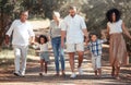 Generation big family walking garden park in summer, travel and freedom in South Africa outdoors. Happy, smile and Royalty Free Stock Photo