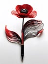 Red fine lines in pen and ink that form the outline of a Pen and a poppy flower. Royalty Free Stock Photo