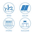 Generation energy types. Power plant icons set Royalty Free Stock Photo