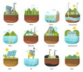 Generation energy types power plant icons vector renewable alternative solar wave illustration Royalty Free Stock Photo