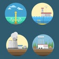 Generation energy types power plant icons vector renewable alternative solar wave illustration Royalty Free Stock Photo