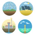 Generation energy types power plant icons vector renewable alternative solar wave illustration Royalty Free Stock Photo