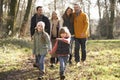 3 Generation family on country walk in winter Royalty Free Stock Photo
