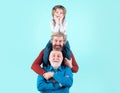 Generation of people and stages of growing up, isolated. Men generation grandfather father and grandson outdoor. Fathers Royalty Free Stock Photo
