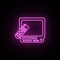 Generation of tvs with remote control neon icon. Simple thin line, outline vector of generation icons for ui and ux, website or
