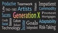 Generation X word cloud concept with great terms such as now