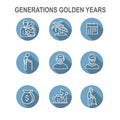 Generations - Golden Years Icon Set with retirement calendar , money, etc Royalty Free Stock Photo