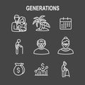 Generations - Golden Years Icon Set with retirement calendar , money, etc Royalty Free Stock Photo