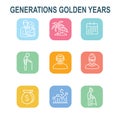 Generations - Golden Years Icon Set with retirement calendar , money, etc Royalty Free Stock Photo